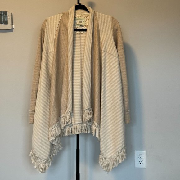 Anthropologie‎ Tan/Beige Fringe Blanket Cardigan - Size XS - Picture 1 of 5